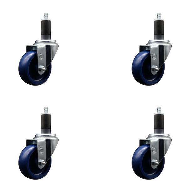 3.5'' SS Solid Poly Wheel Swivel 1-1/4'' Expanding Stem Caster Set, 4PK